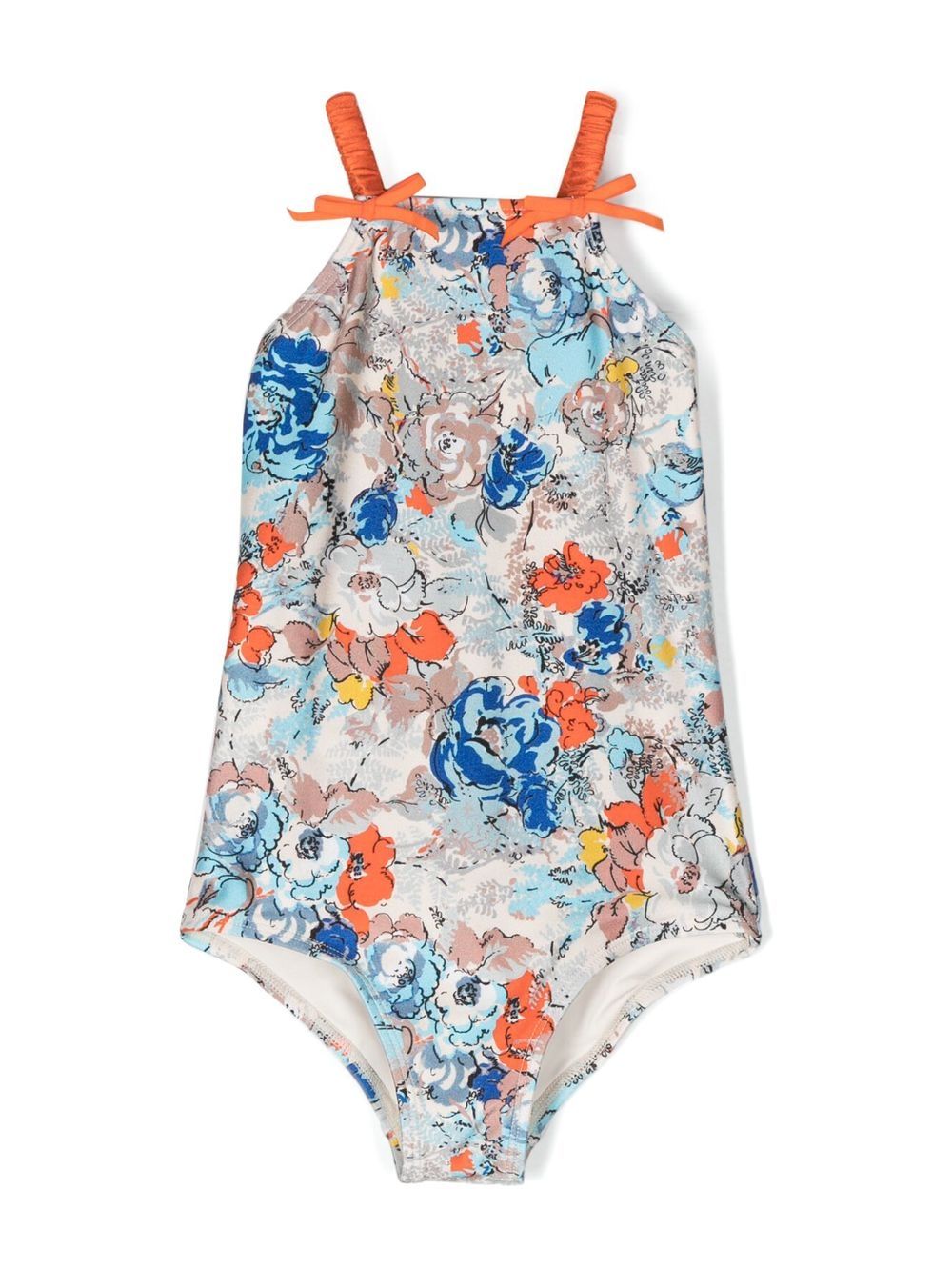 ZIMMERMANN Kids 花卉印花弹性连体泳衣 - 蓝色