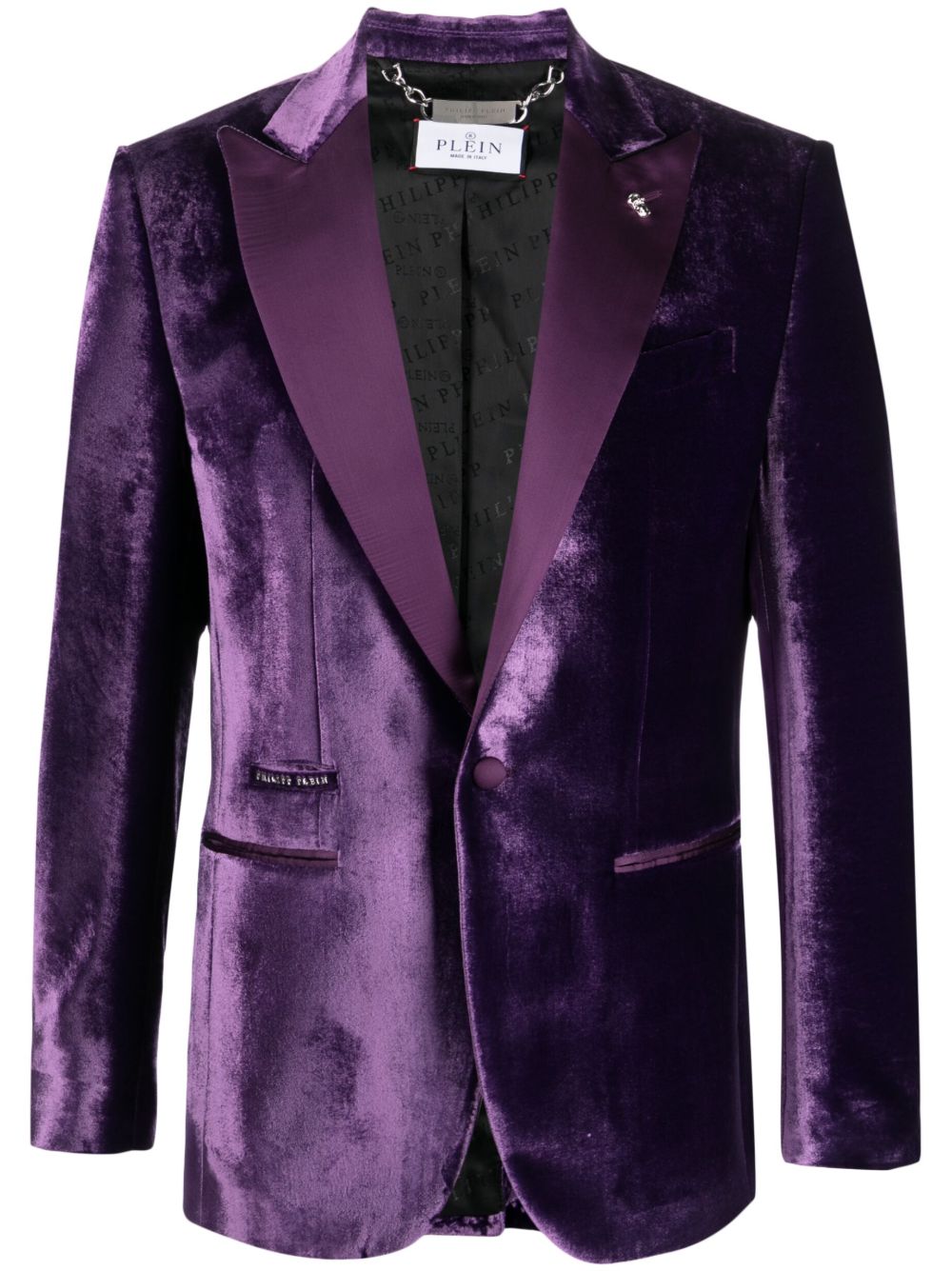 Philipp Plein 单排扣丝绒西装夹克 - 紫色