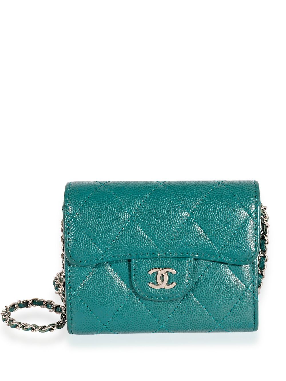CHANEL Pre-Owned CC 菱纹绗缝搭链钱包 - 蓝色