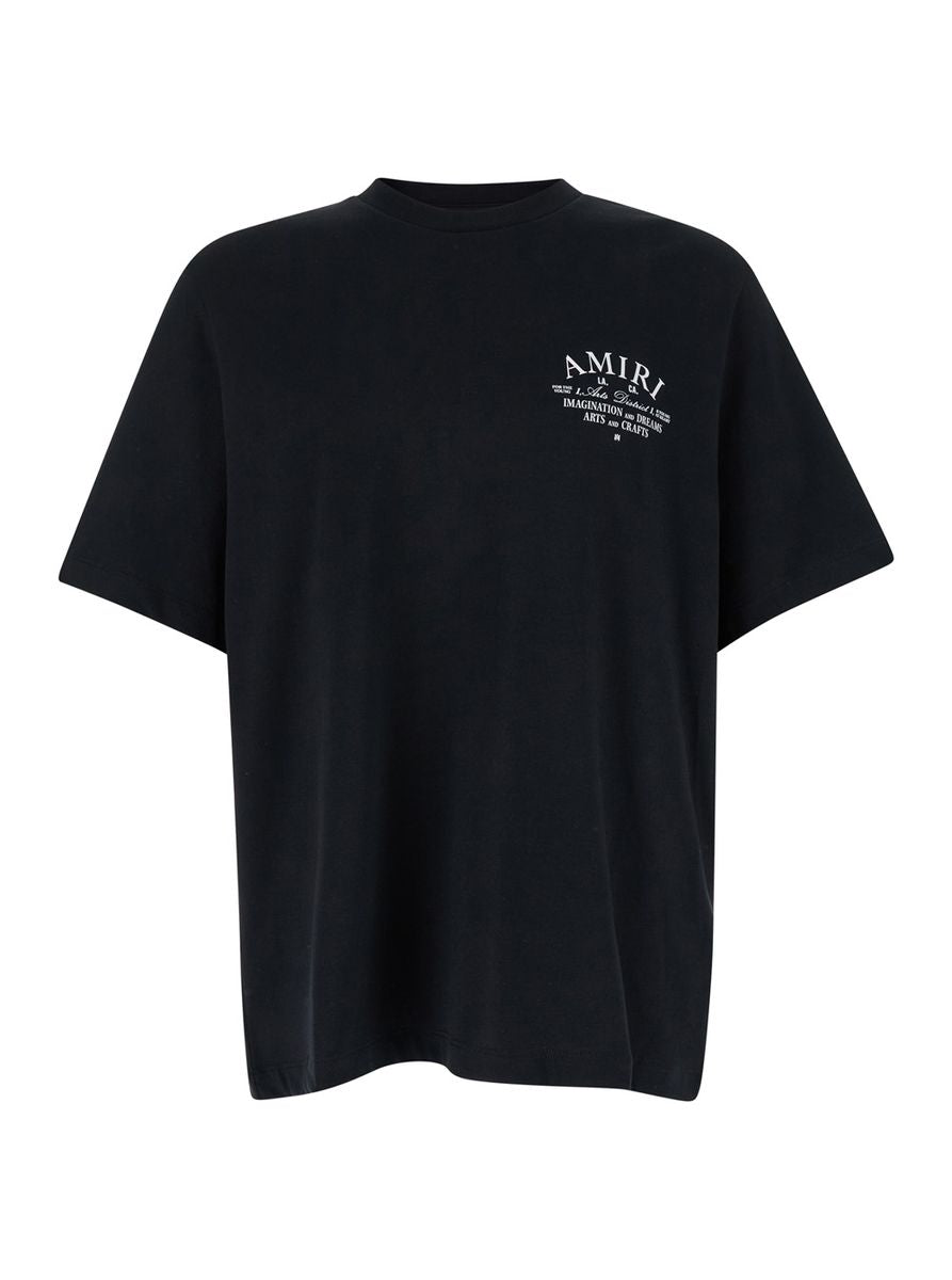 Black Crewneck T-Shirt With Amiri Arts District Logo Print In Cotton Man