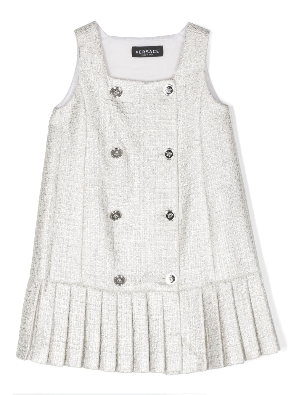 Versace Kids 双排扣金属感粗花呢迷你连衣裙 - 白色