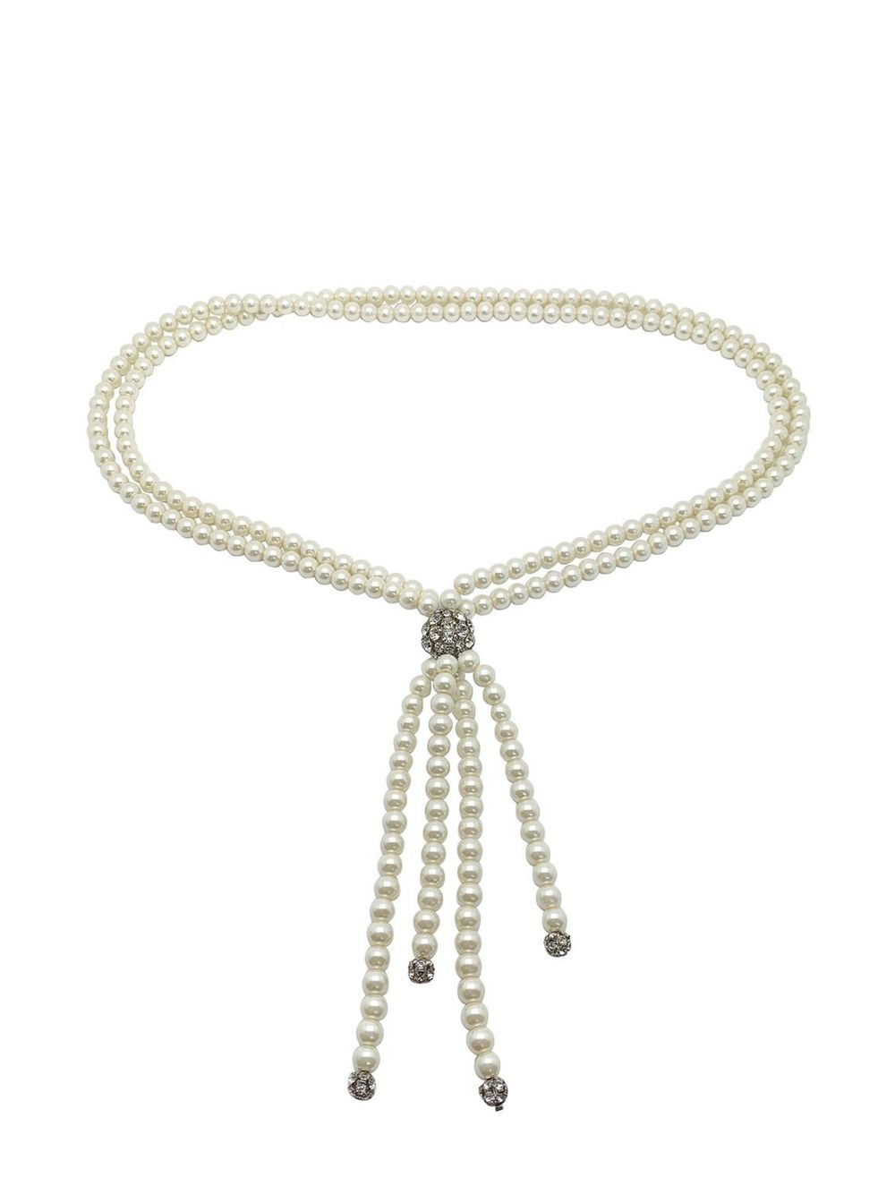 Jennifer Gibson Jewellery Vintage pearl and crystal tassel sautoir necklace 1980s - 白色