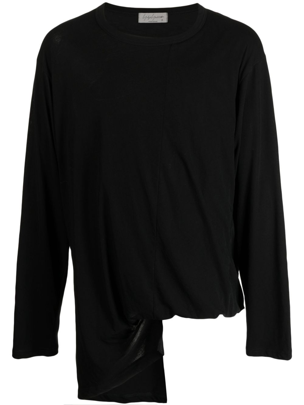Yohji Yamamoto 不对称棉T恤 - 黑色