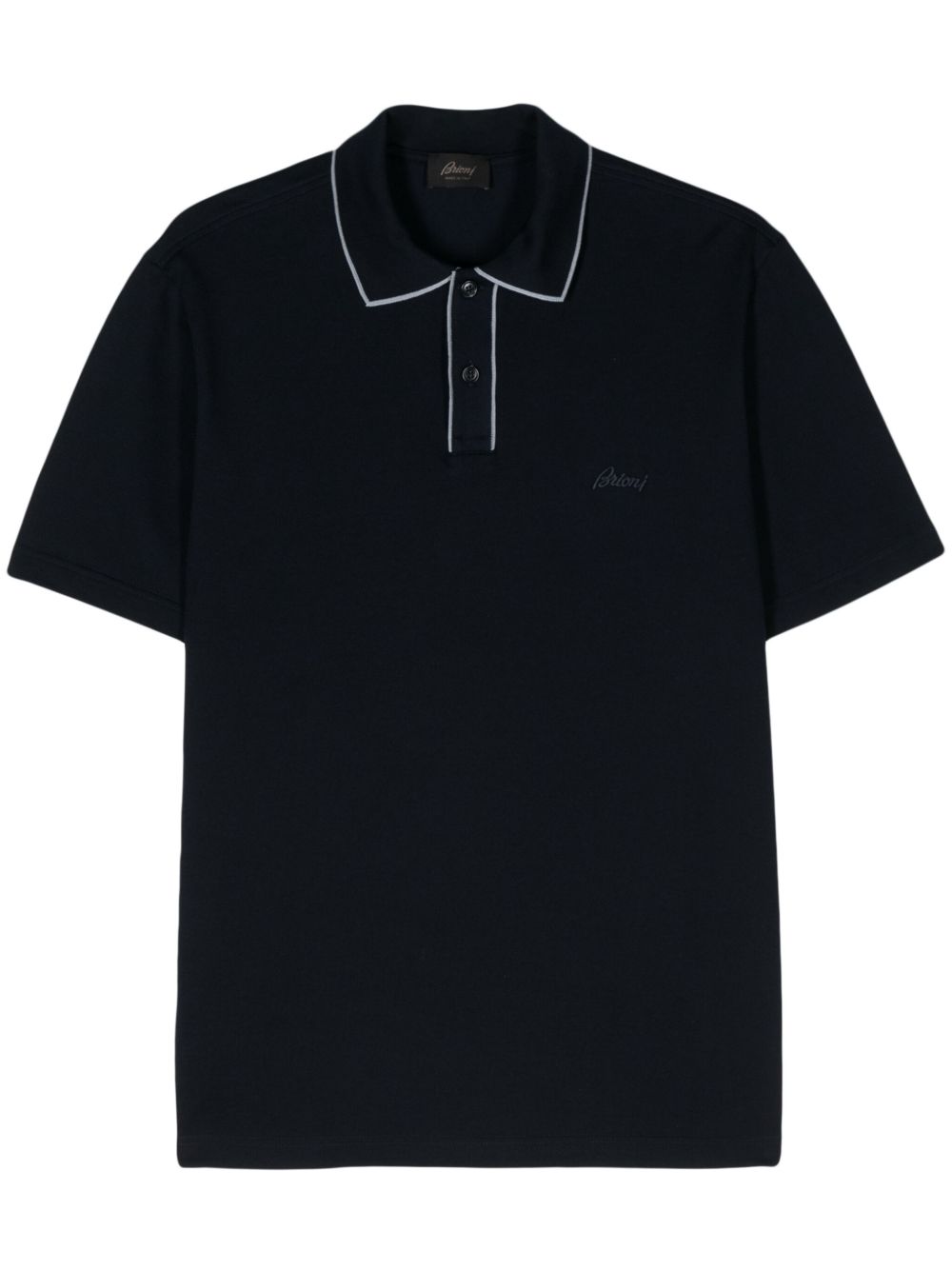 Brioni logo-embroidered cotton polo shirt - 蓝色
