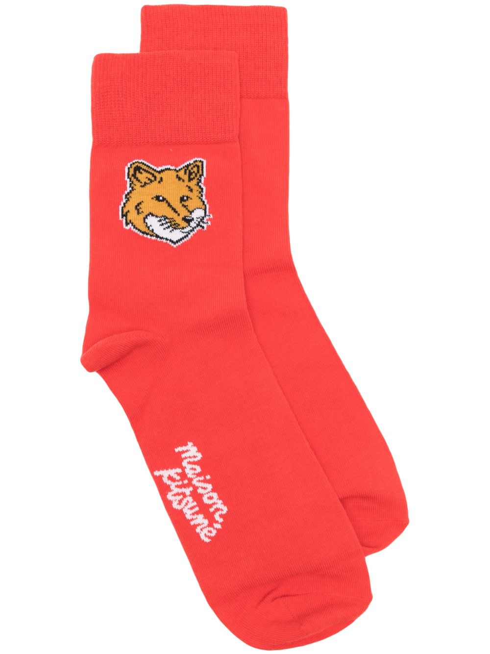 Maison Kitsuné Fox Head logo嵌花针织袜 - 红色
