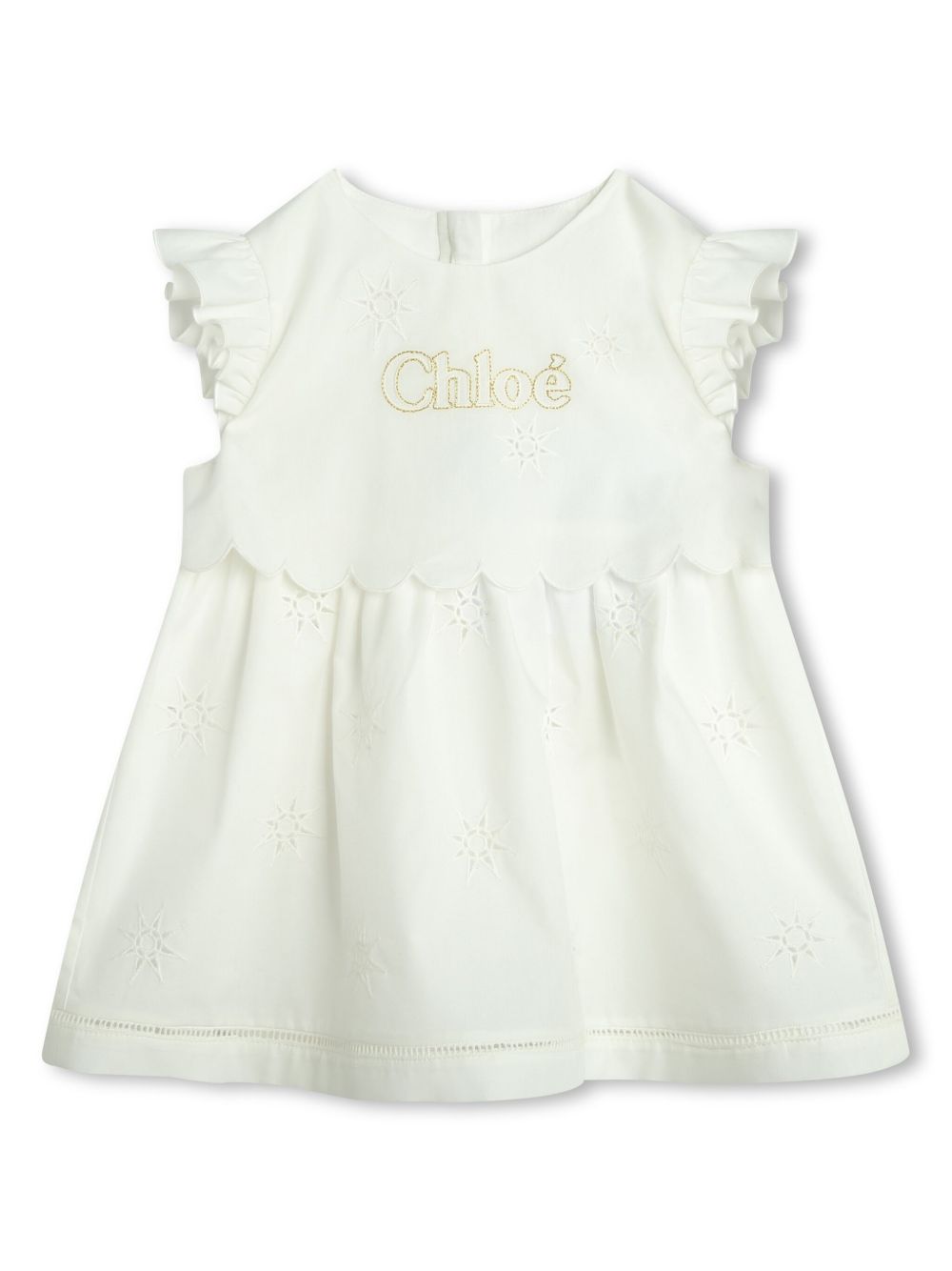 Chloé Kids logo刺绣府绸连体衣套装 - 白色