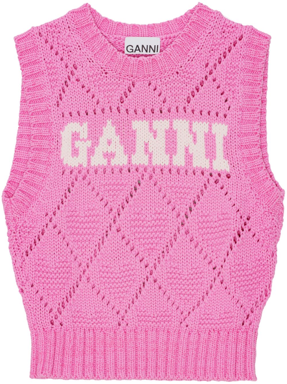 GANNI logo嵌花针织上衣 - 粉色