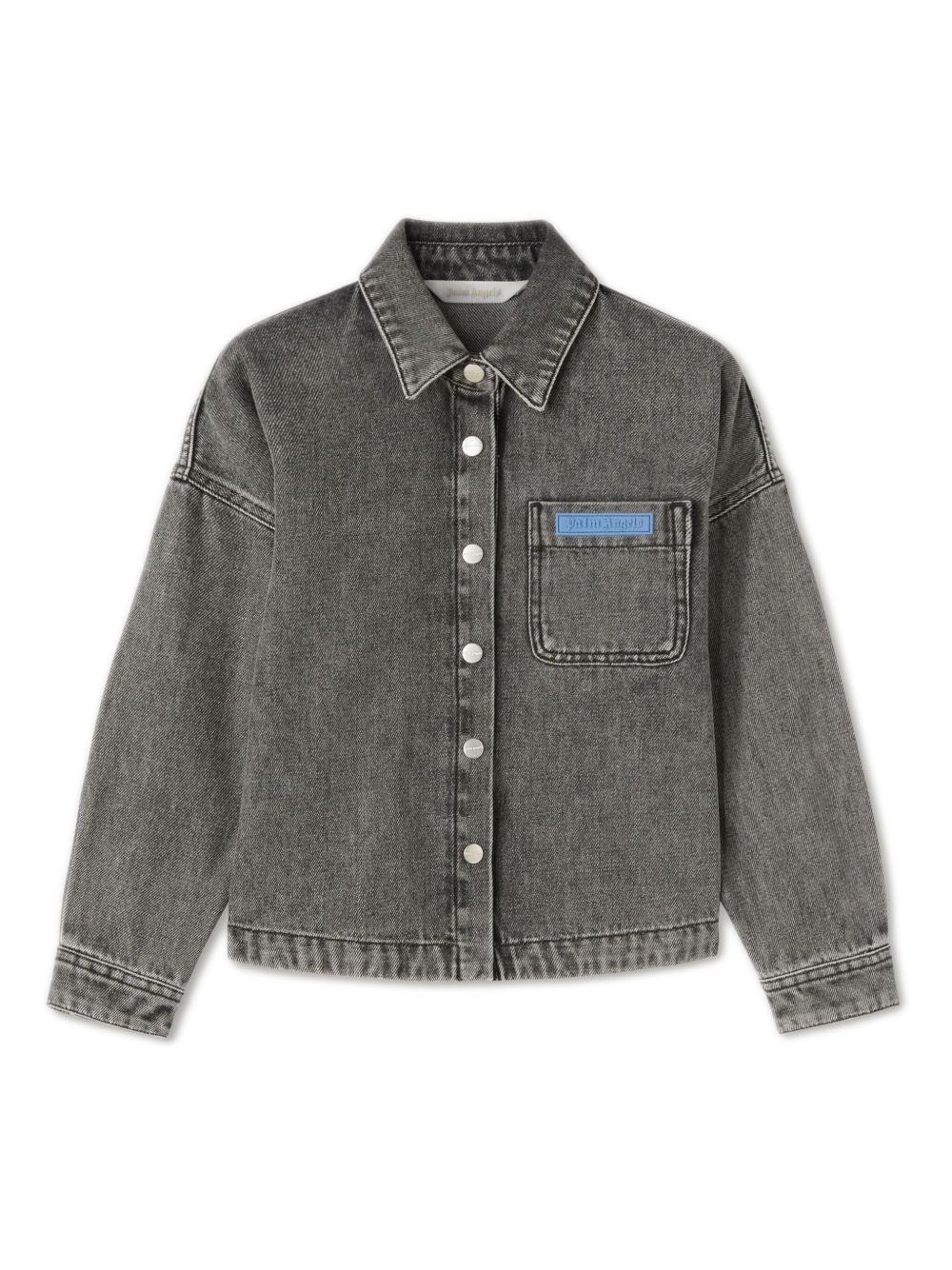 Palm Angels Kids logo印花牛仔夹克式衬衫 - 黑色
