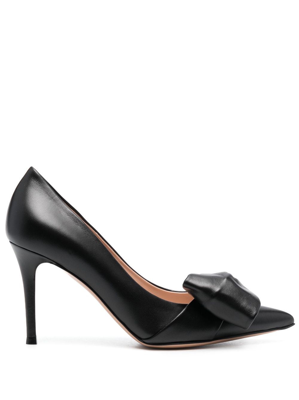 Gianvito Rossi 蝴蝶结细节皮质高跟鞋 - 黑色