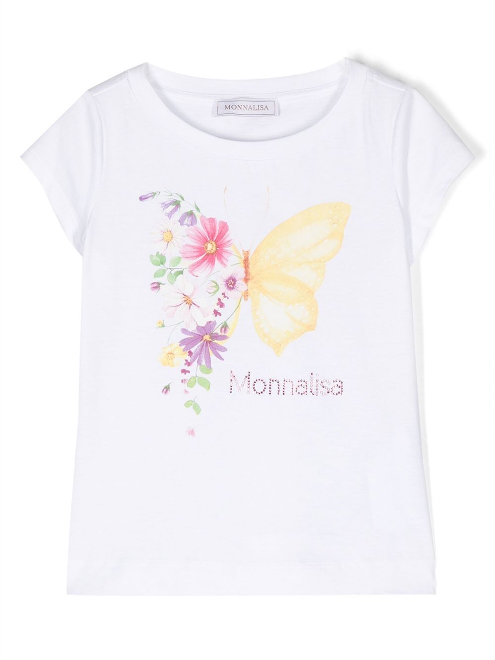 Monnalisa 花卉印花logo缀饰T恤 - 白色
