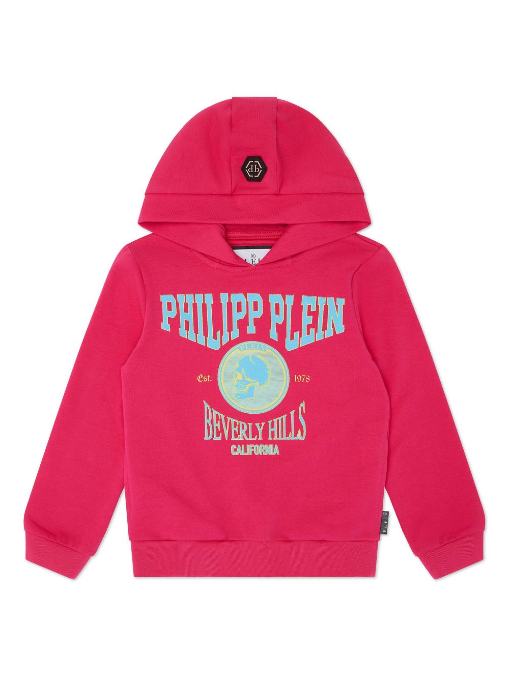Philipp Plein Junior logo印花棉连帽衫 - 粉色