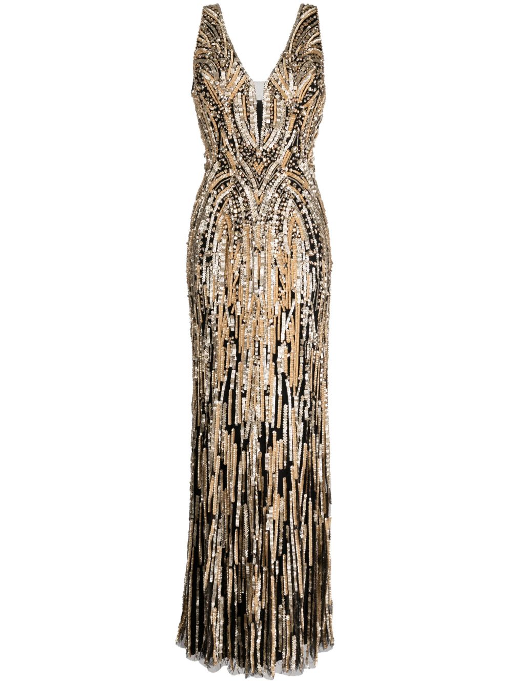 Jenny Packham Raquel 晶饰镶嵌长款连衣裙 - 金色