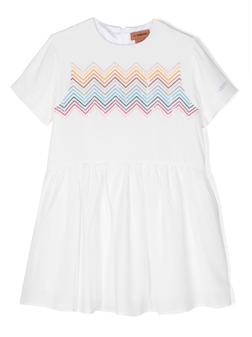 Missoni Kids Z字形图案细节短袖连衣裙 - 白色