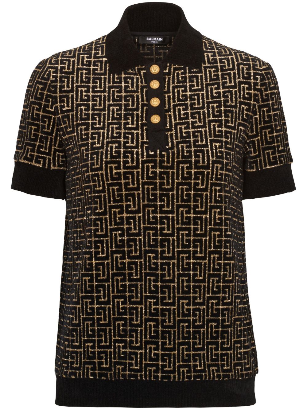 Balmain 经典logo印花搭扣polo衫 - 黑色