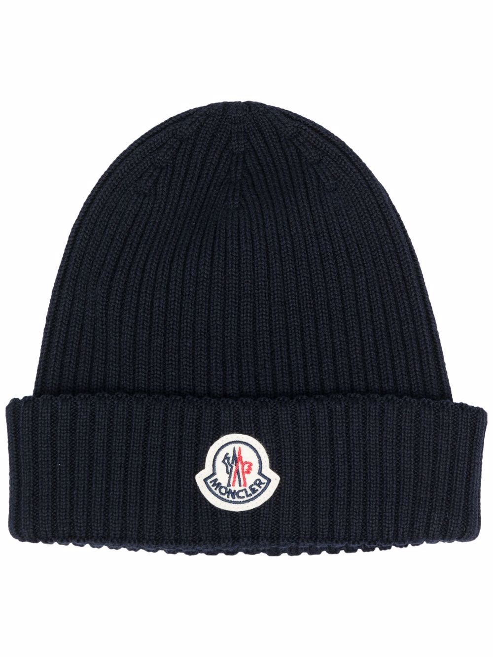Moncler 罗纹logo贴花针织套头帽 - 蓝色