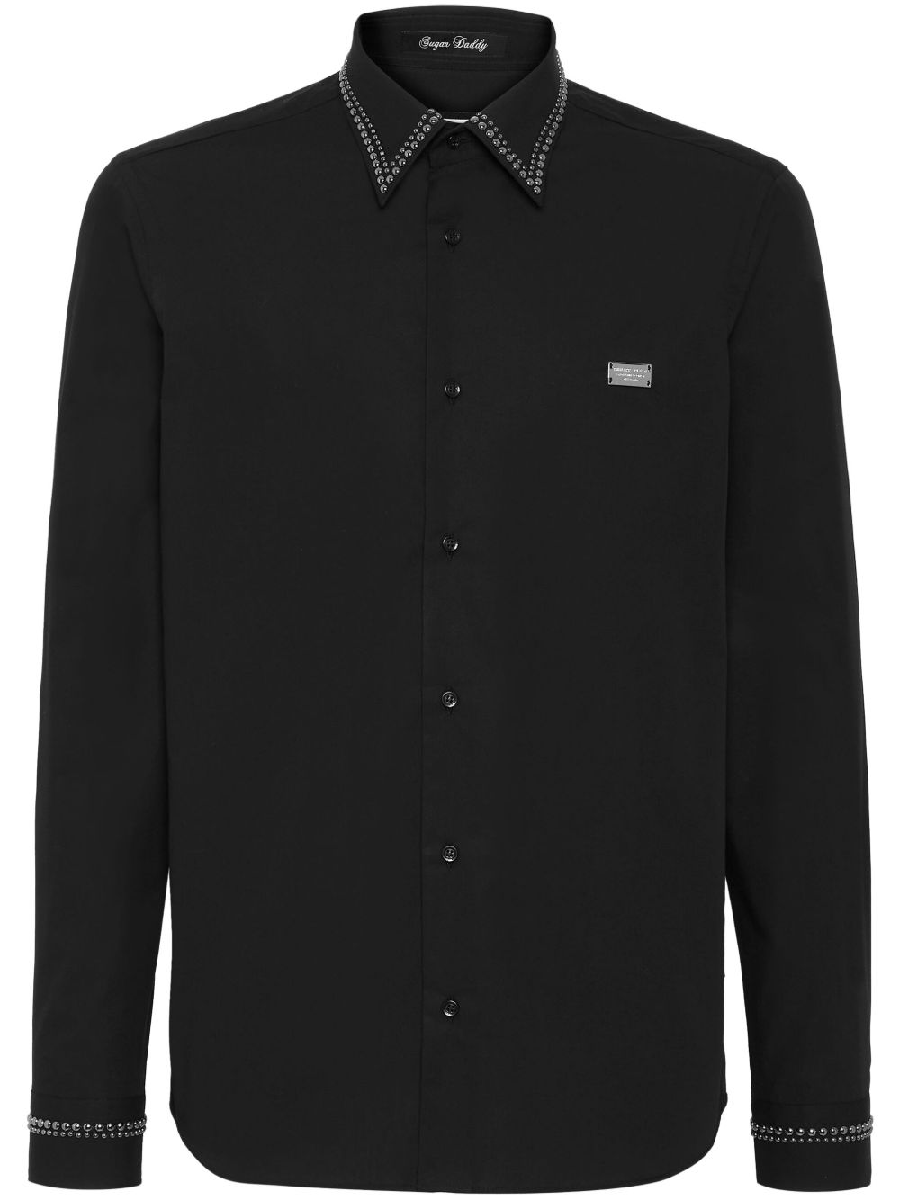 Philipp Plein logo标牌棉衬衫 - 黑色