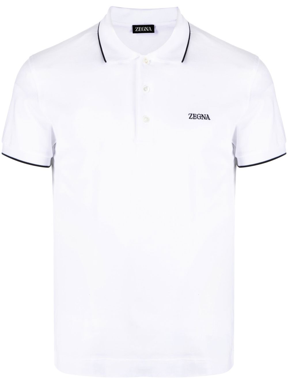 Zegna logo刺绣棉polo衫 - 白色