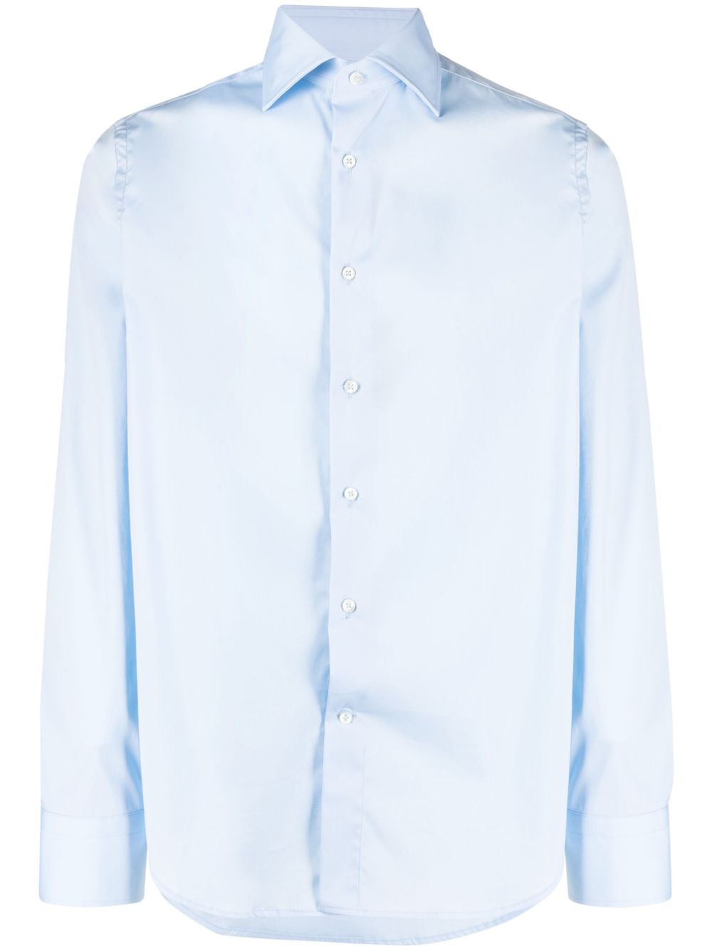 Canali 宽领棉混纺衬衫 - 蓝色