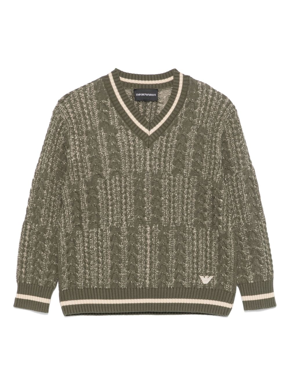 Emporio Armani Kids V领刺绣logo毛衣 - 绿色
