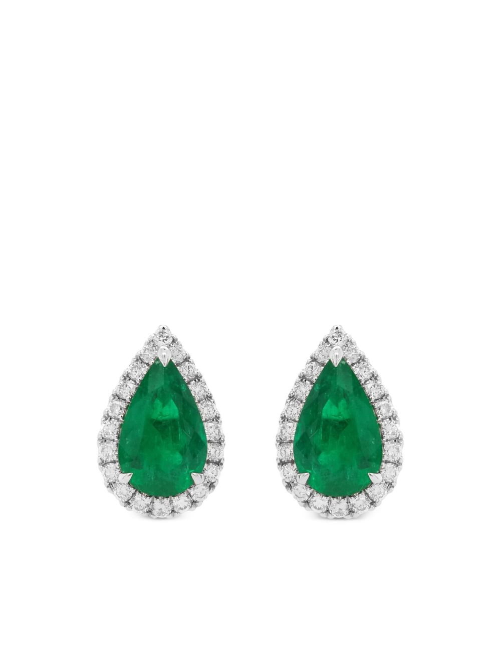 HYT Jewelry 18K白金祖母绿宝石钻石耳环 - 银色