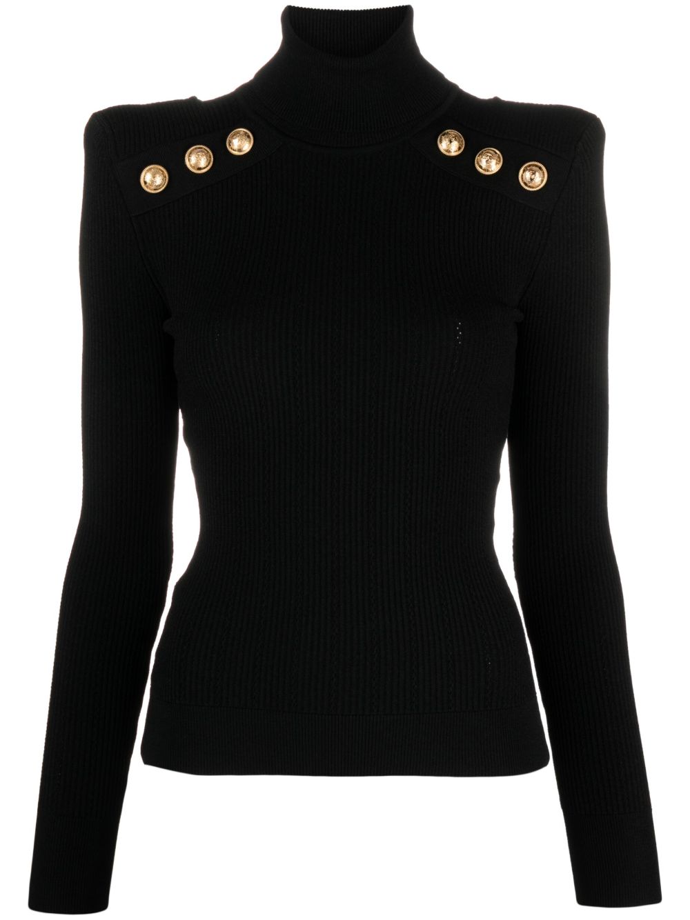 Balmain 纽扣细节高领针织上衣 - 黑色