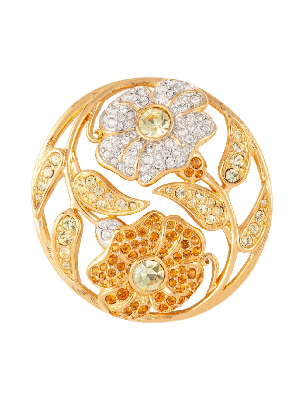 Swarovski 晶饰花卉胸针（2001年典藏款） - 金色