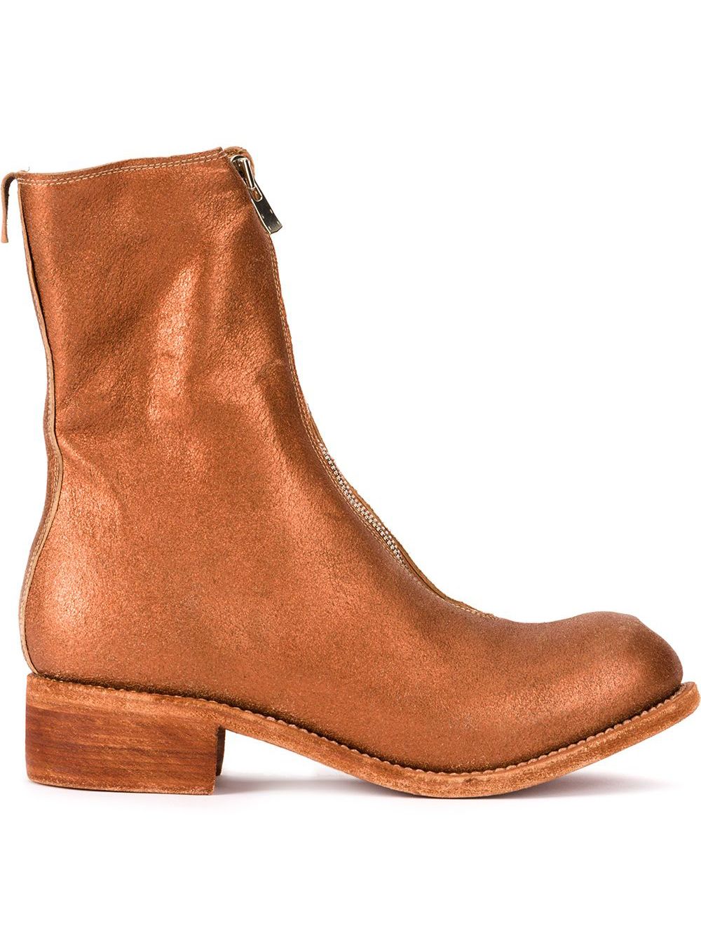 Guidi 正面拉链真皮短靴 - 黄色
