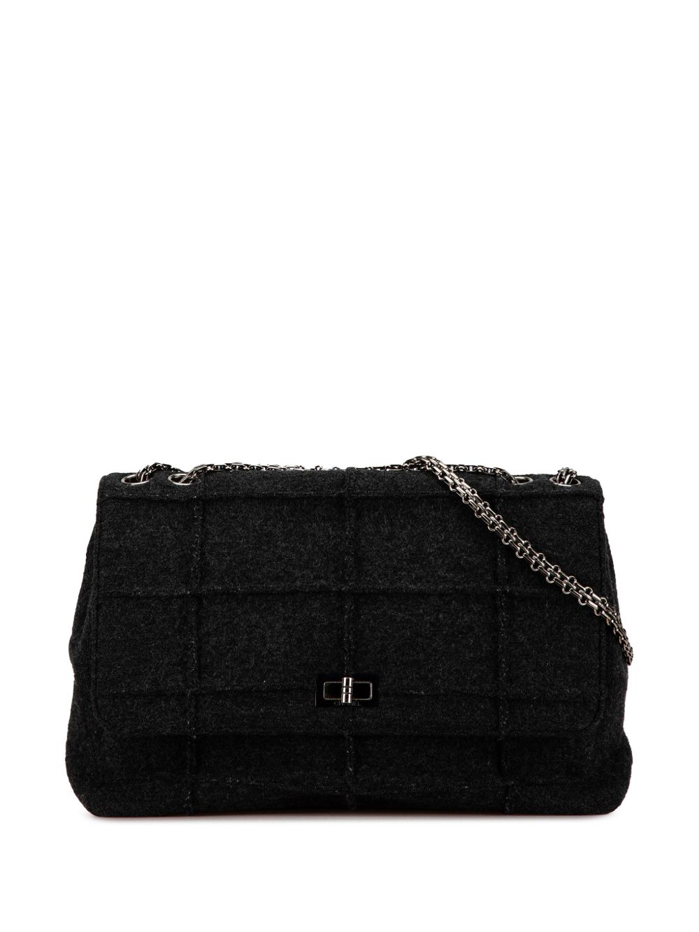 CHANEL Pre-Owned Jumbo Chocolate Bar Identification Mademoiselle Flap 羊毛单肩包（1997-1999年典藏款） - 灰色