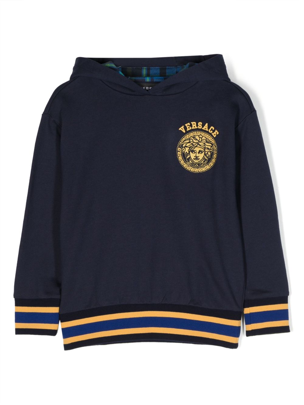 Versace Kids Tartan Medusa 棉连帽衫 - 蓝色