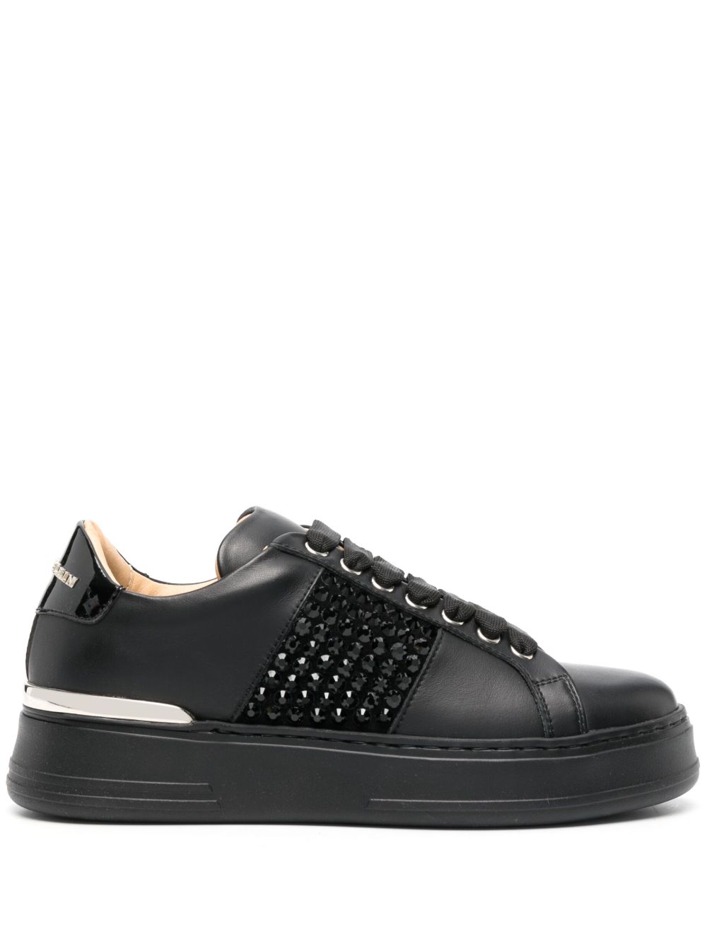Philipp Plein logo皮质运动鞋 - 黑色