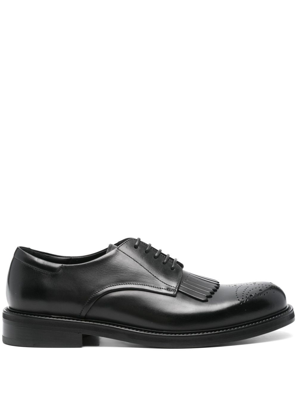 Canali 皮质布洛克鞋 - 黑色