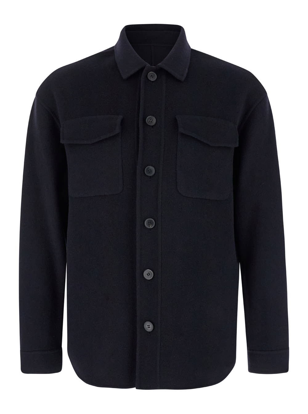 Low Brand Blu Shirt With Classic Collar In Wool Man