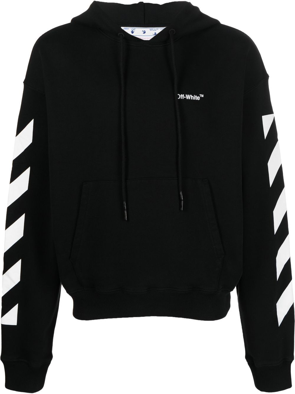 Off-White logo印花抽绳连帽衫 - 黑色