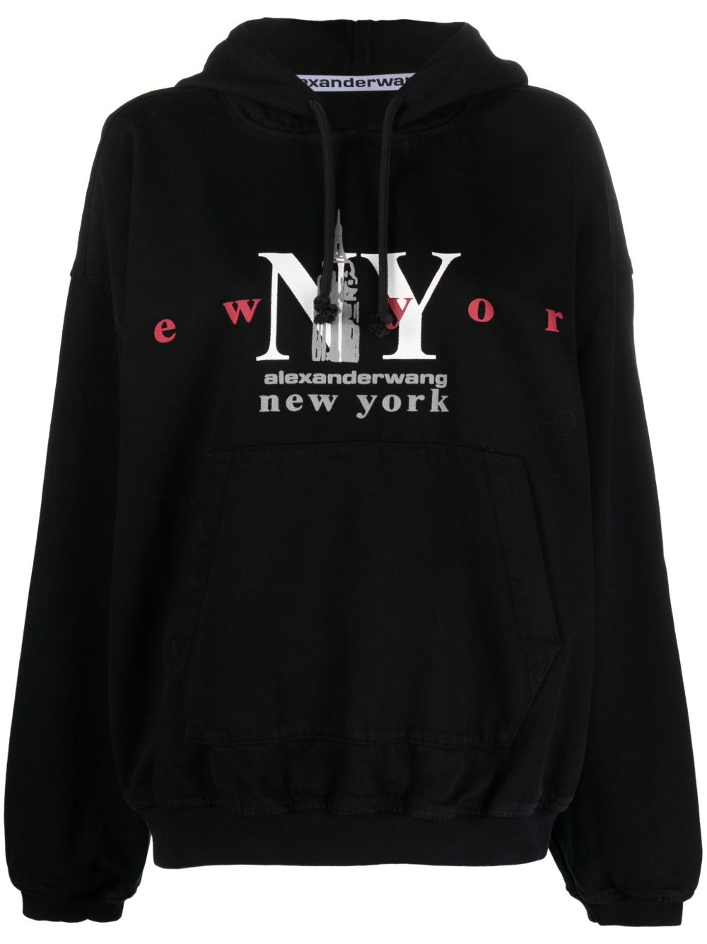 Alexander Wang logo印花棉混纺连帽衫 - 黑色