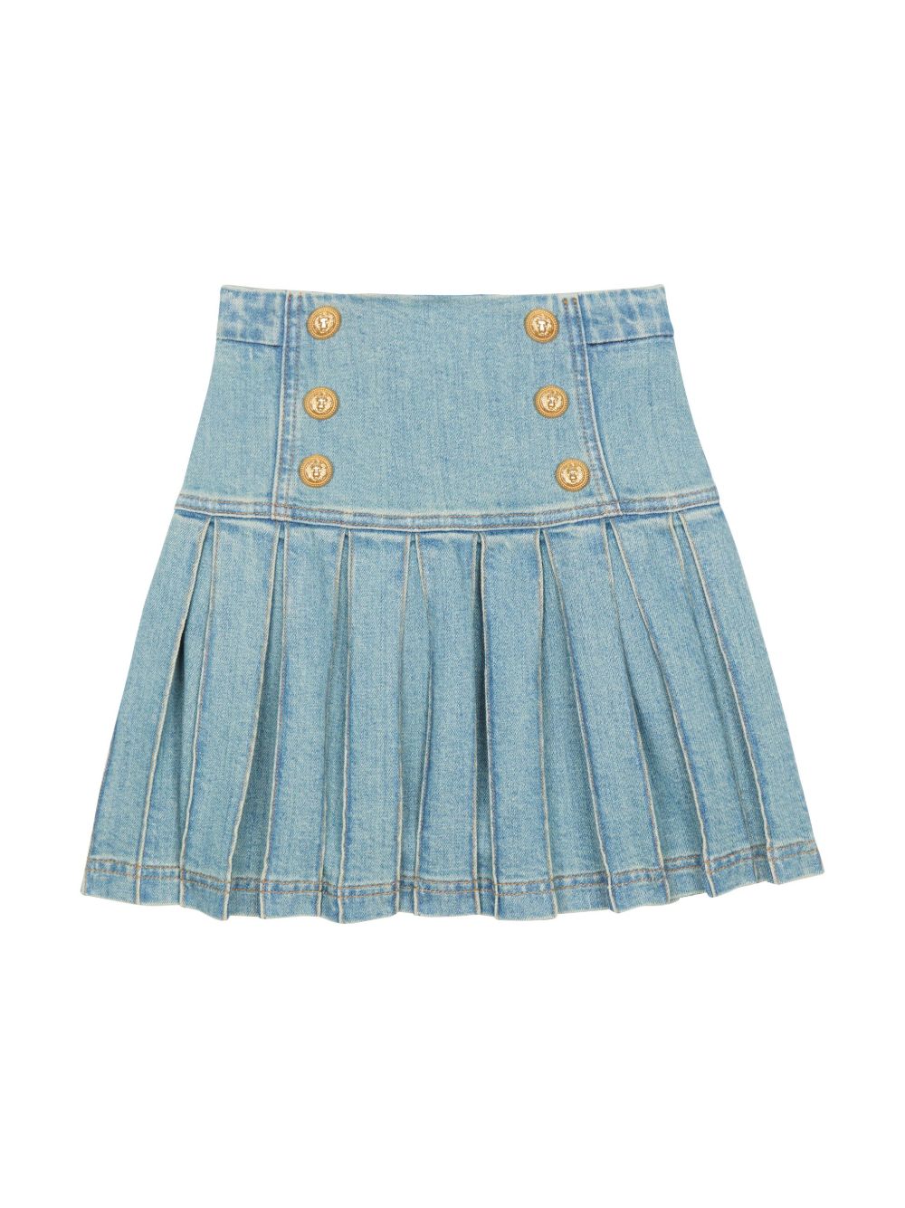 Balmain Kids 百褶牛仔半身裙 - 蓝色