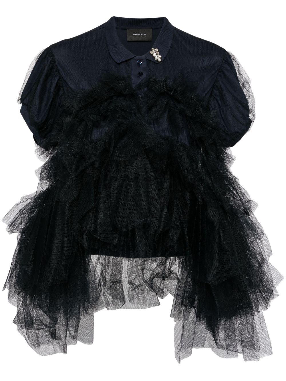 Simone Rocha 泡泡袖薄纱polo衫 - 蓝色