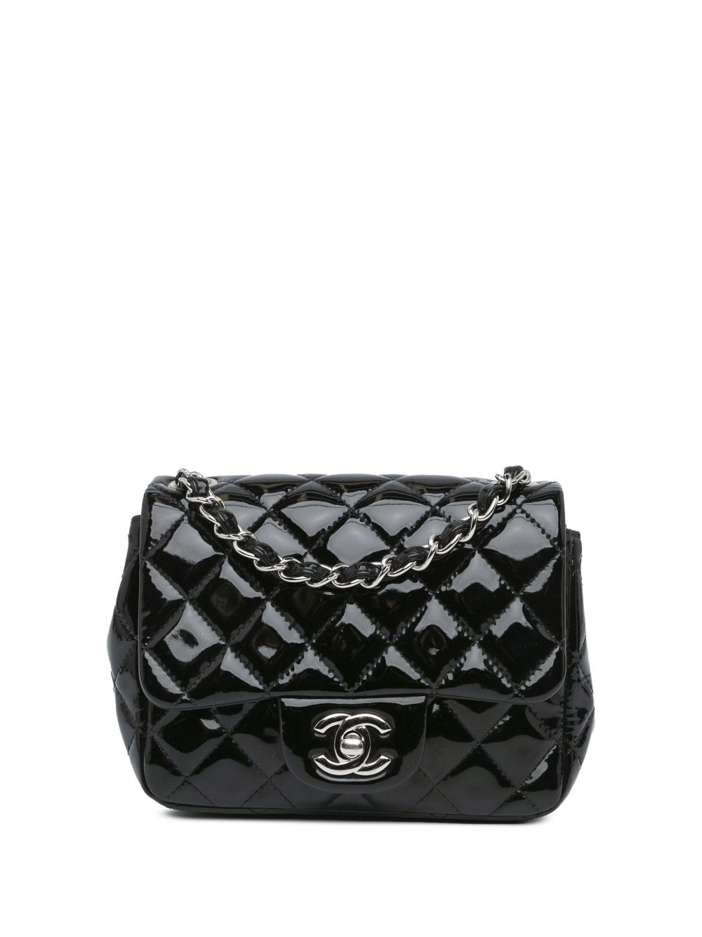 CHANEL Pre-Owned Square Classic Patent Single Flap 迷你斜挎包（2014年典藏款） - 黑色