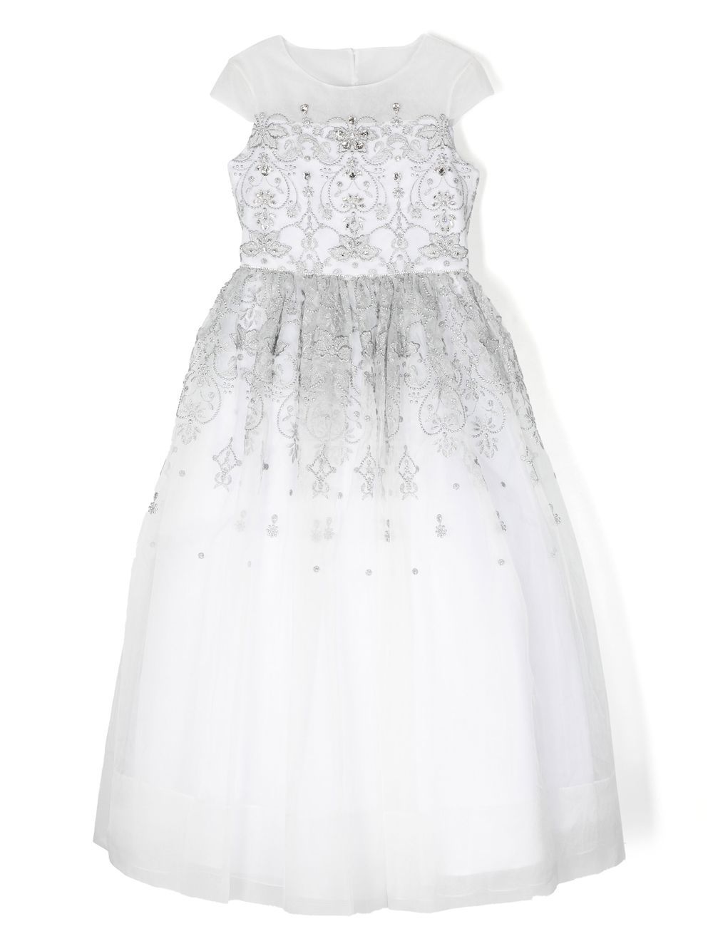 MARCHESA KIDS COUTURE 花卉刺绣露肩礼服 - 白色