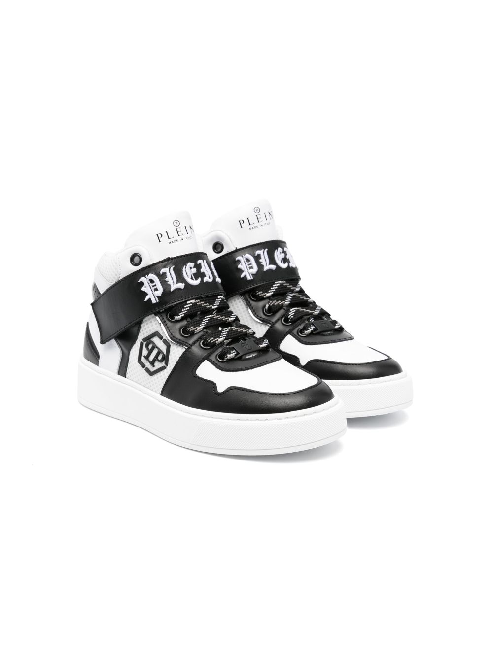 Philipp Plein Junior logo刺绣皮质运动鞋 - 白色
