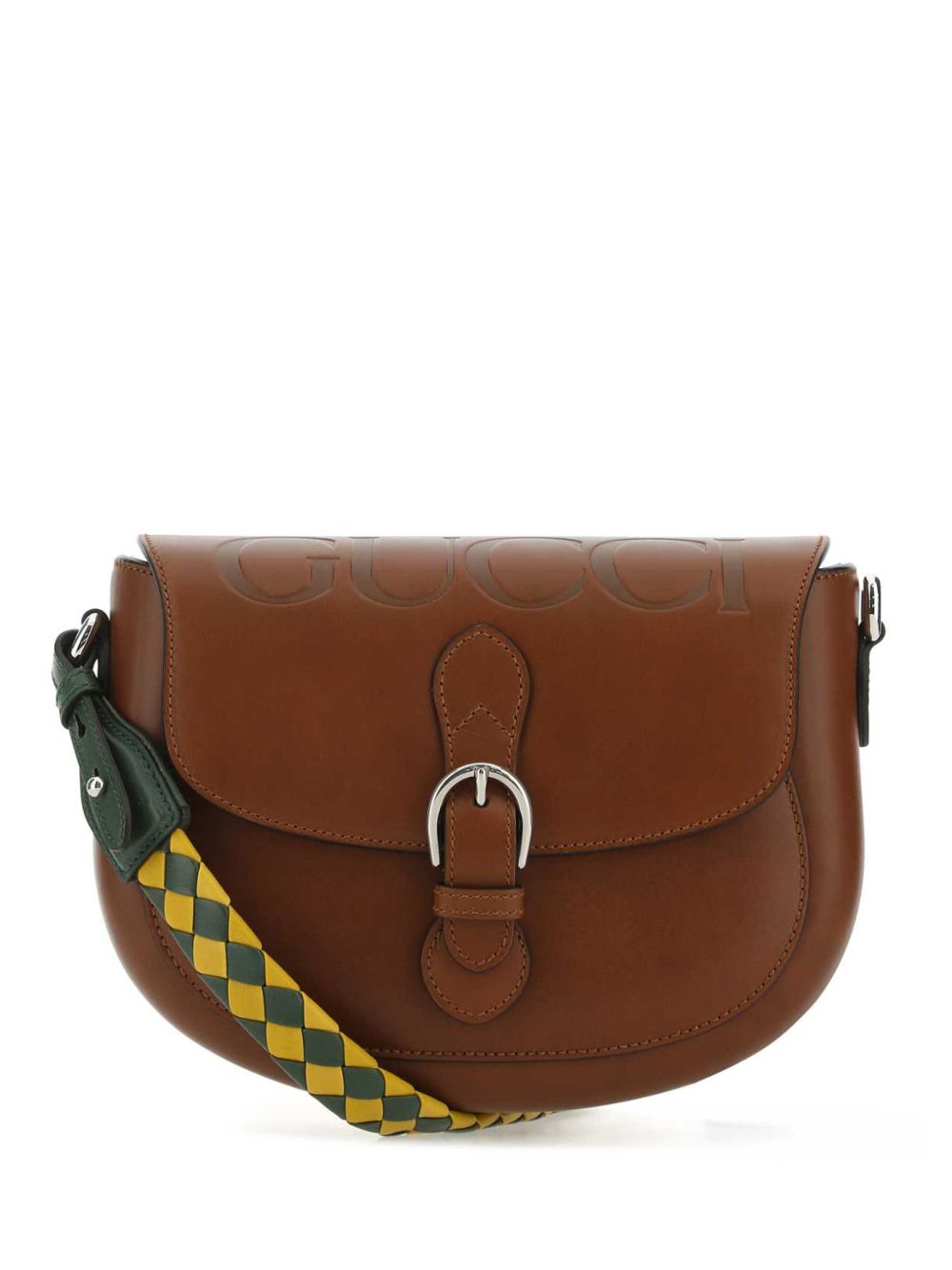 Gucci 古驰 logo印花皮质单肩包 - 褐色