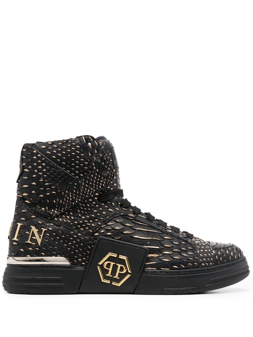Philipp Plein 蛇皮效果高帮运动鞋 - 黑色