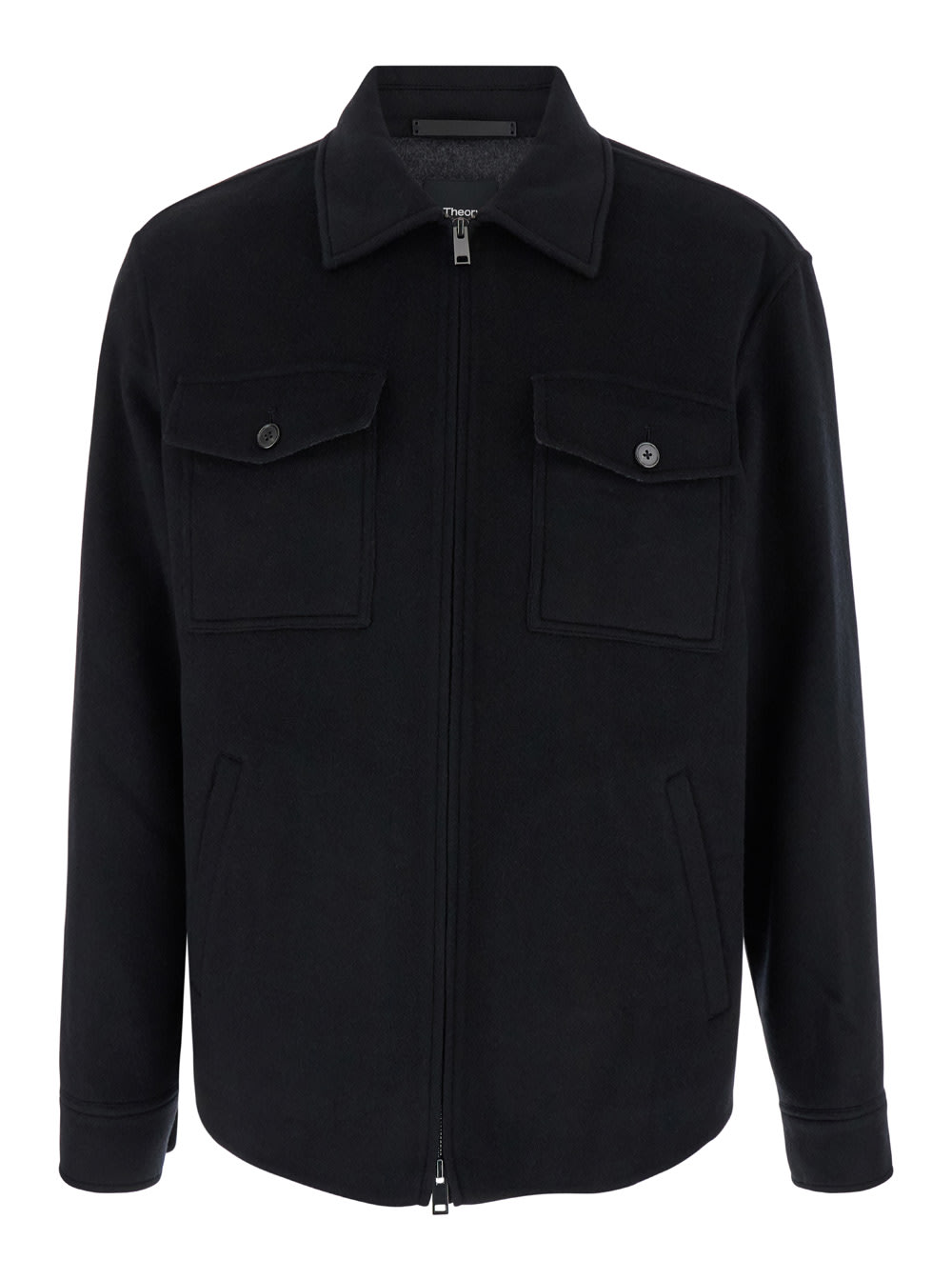 Theory Black Jacket With Collar And Zip Closure In Tech Fabric Man