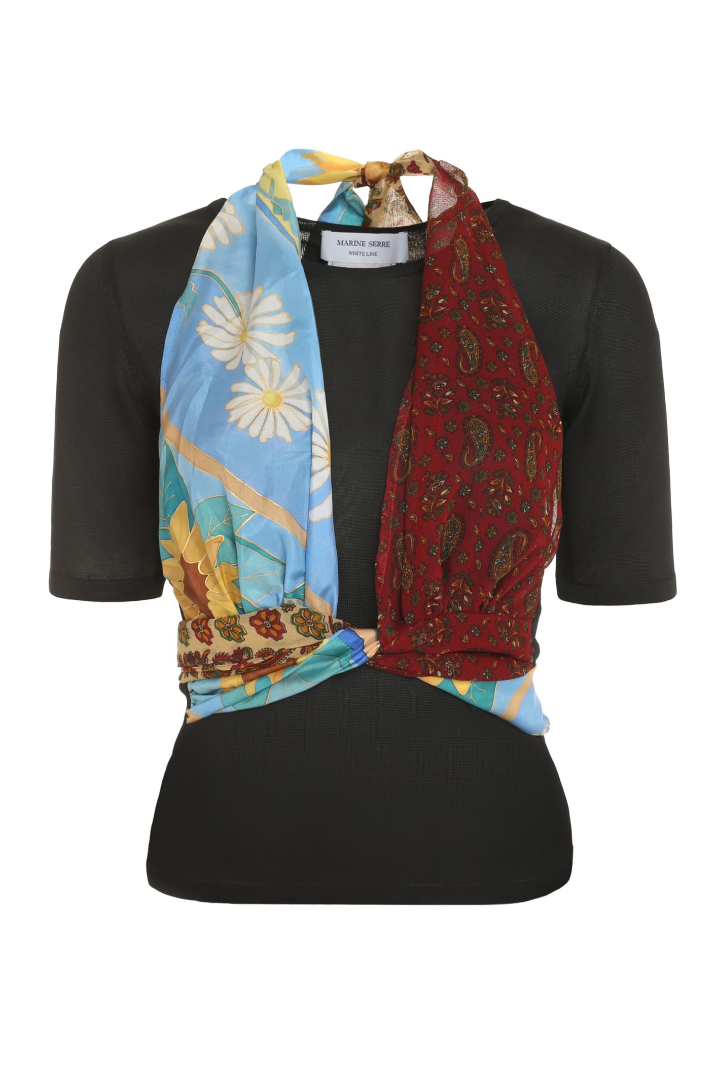 Marine Serre Silk Scarf Detail Knitted Top