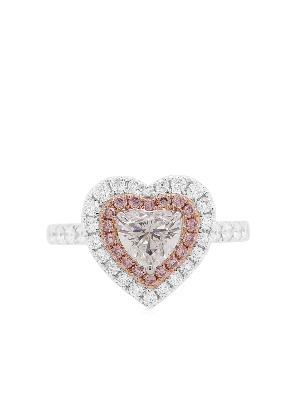 HYT Jewelry 18K白金玫瑰金心形白钻石粉红钻石戒指 - 粉色