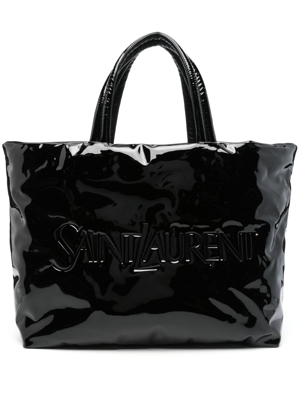 Saint Laurent logo凹面压花手提包 - 黑色