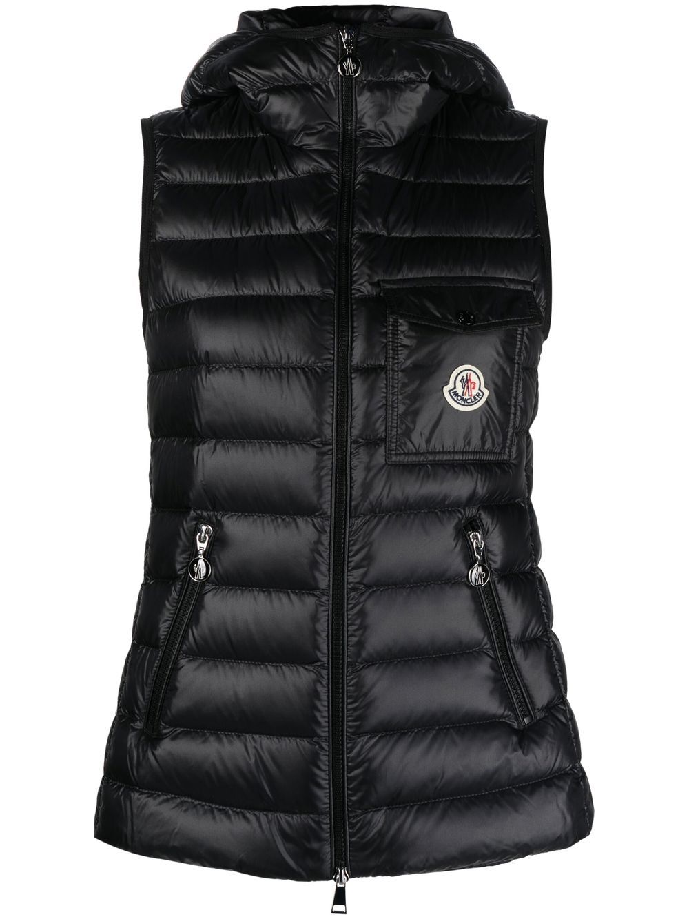 Moncler logo印花填充马甲 - 黑色