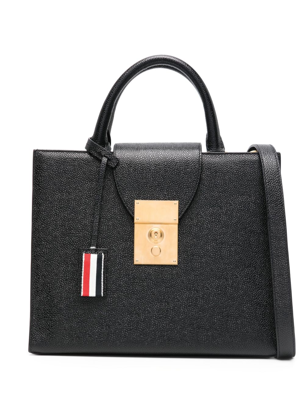 Thom Browne Mr. Thom 小号皮质手提包 - 黑色