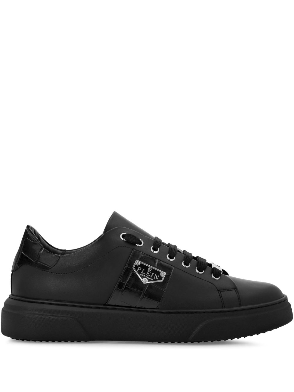 Philipp Plein Triangle Plein 标牌皮质运动鞋 - 黑色