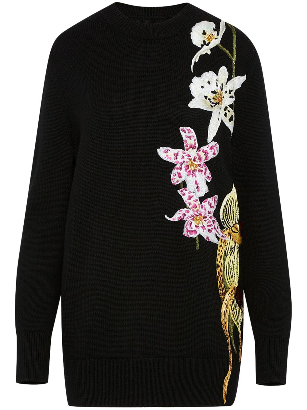 Oscar de la Renta Orchid 钩编针织毛衣 - 黑色