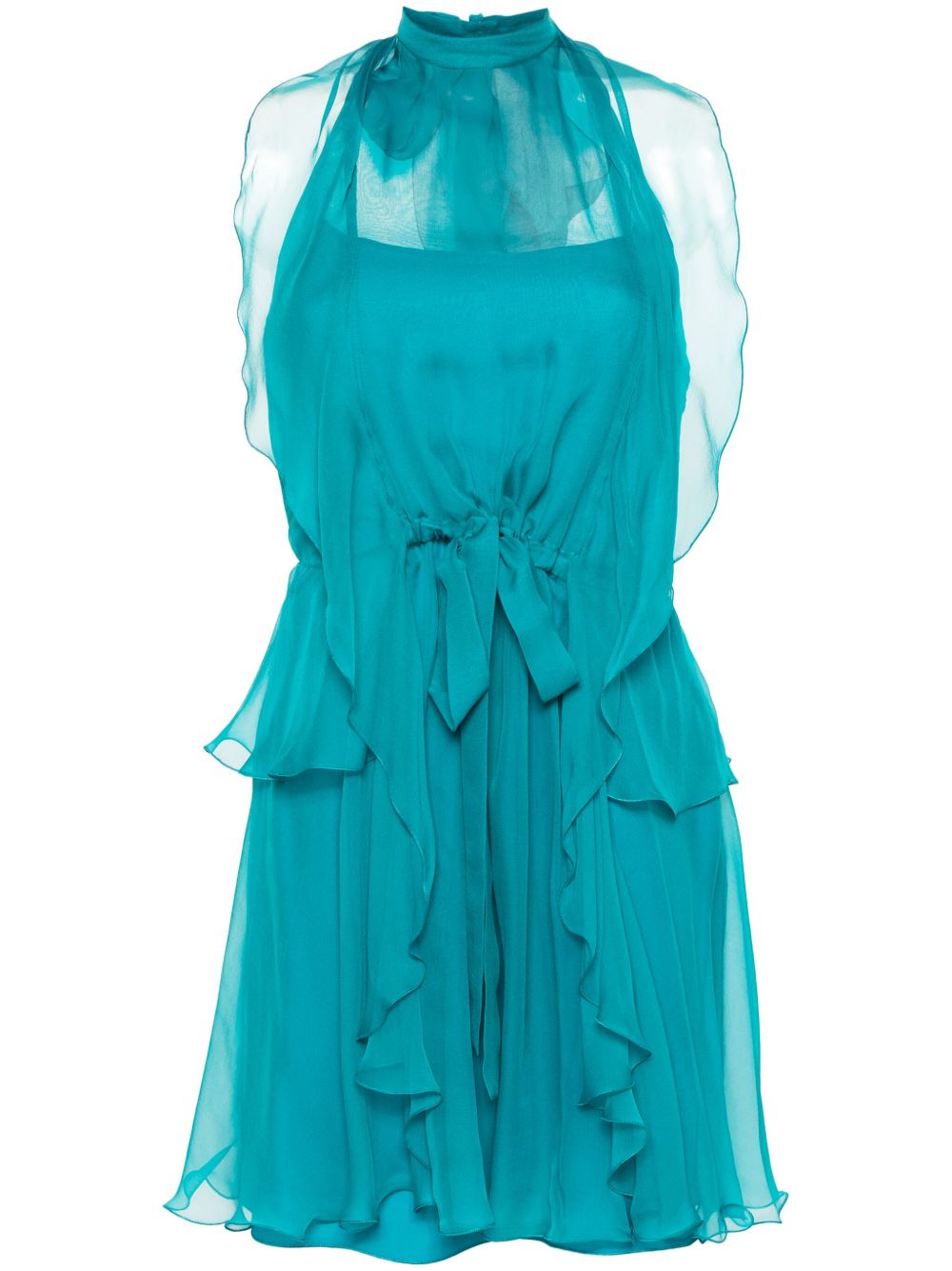 Alberta Ferretti 荷葉邊繞頸迷你連身裙 - 蓝色
